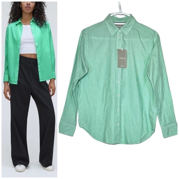 NWT Everlane Mint Pinstriped The Silky Cotton Relaxed Shirt, Oversized, Size 0 - Picture 1 of 14